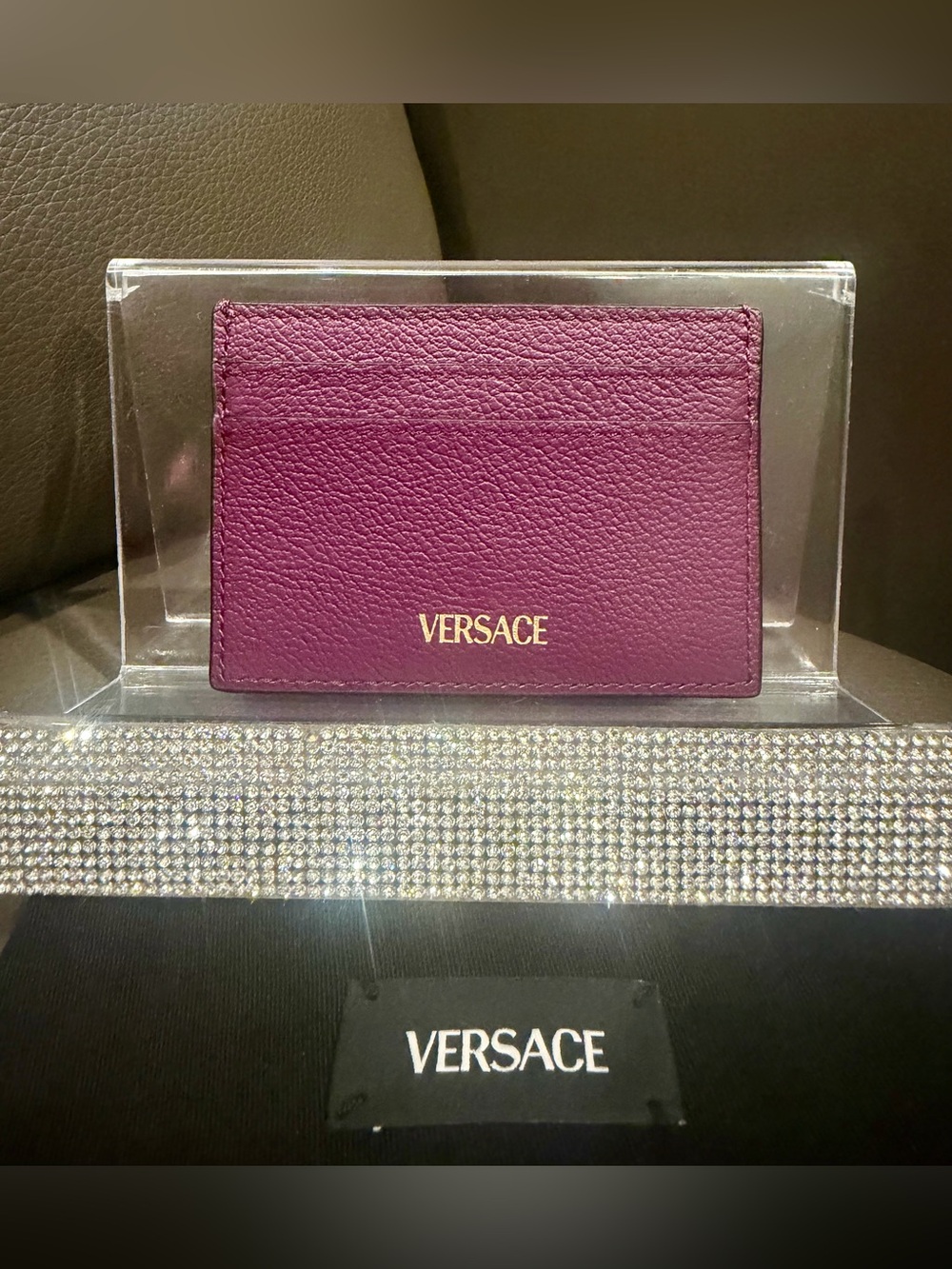 VERSACE DEEP PURPLE LEATHER GOLD MEDUSA CARD CASE HOLDER - Picture 4 of 7
